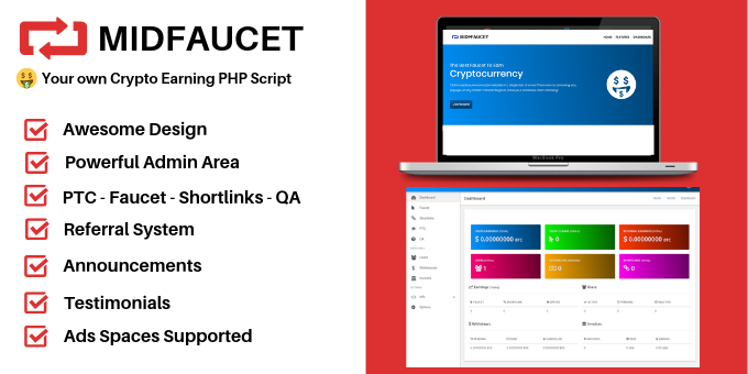 MidFaucet - Crypto Earning Faucet PHP Script